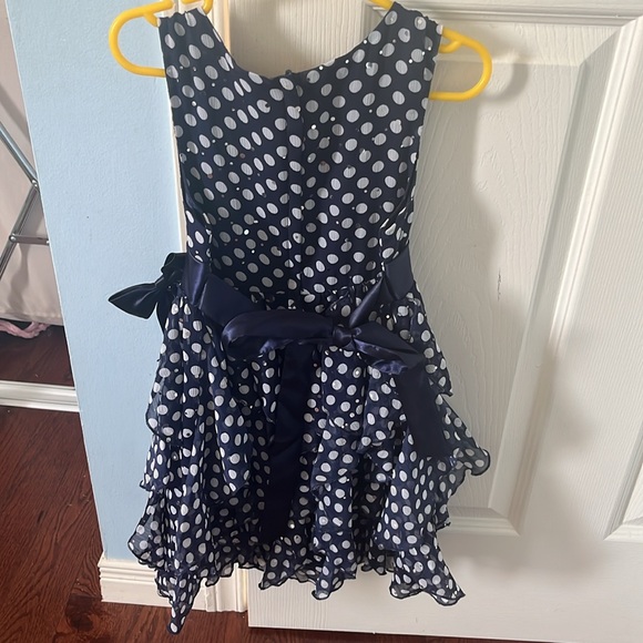 Navy blue and white polka dot children’s formal dress - Picture 2 of 2